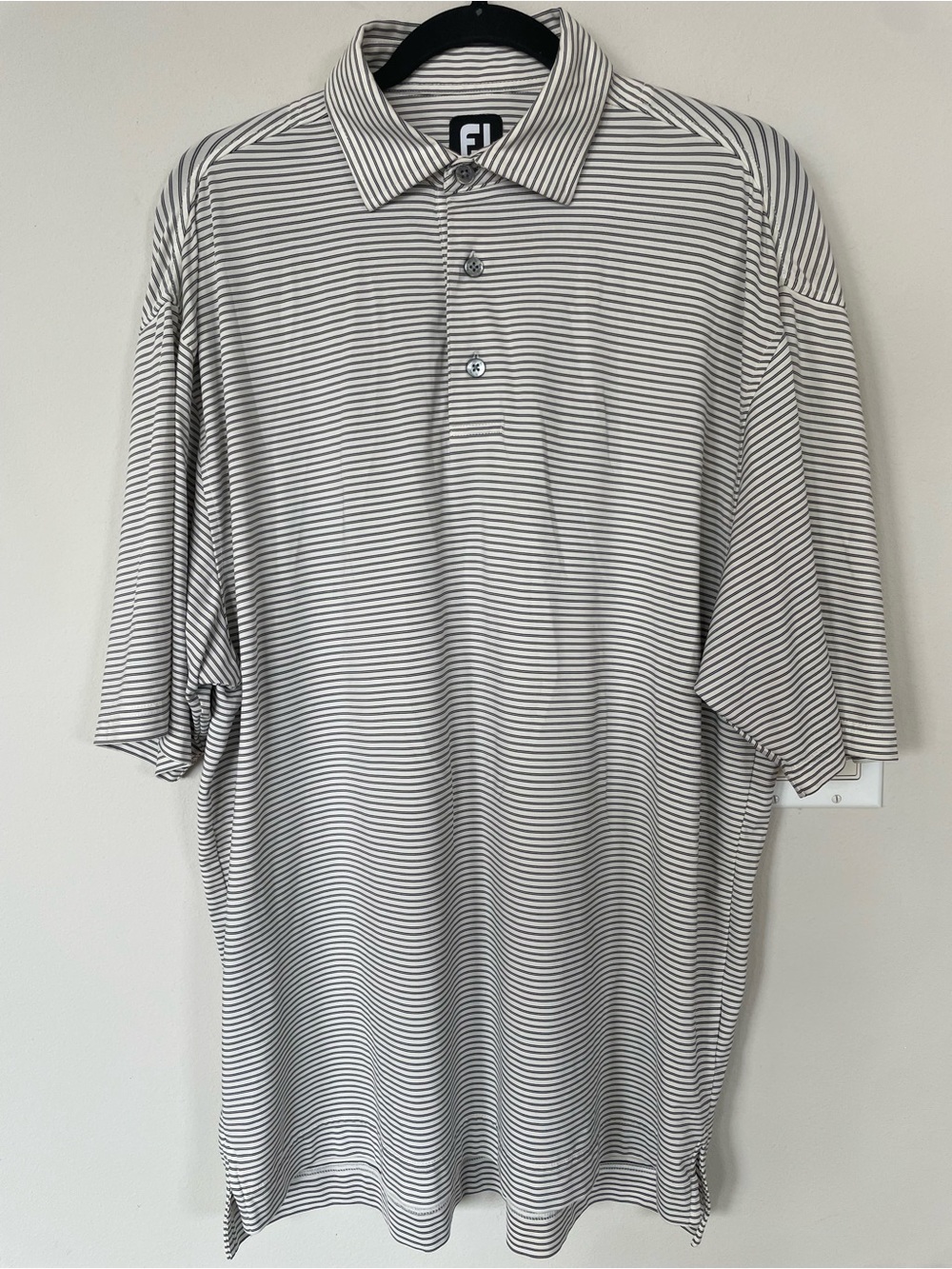 Footjoy Mens Short Sleeve Stripes Polo Golf Shirt Size Large Black/White